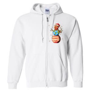 Planets Snowman Space Funny Christmas Astronomy Full Zip Hoodie