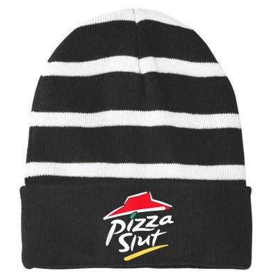 Pizza Slut Spoof Parody Striped Beanie with Solid Band