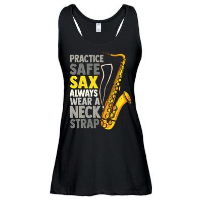 Practice Safe Sax Funny Saxophone Player Jazz Musician Gift Ladies Essential Flowy Tank