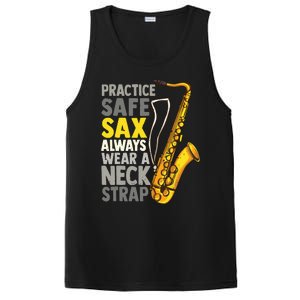 Practice Safe Sax Funny Saxophone Player Jazz Musician Gift PosiCharge Competitor Tank