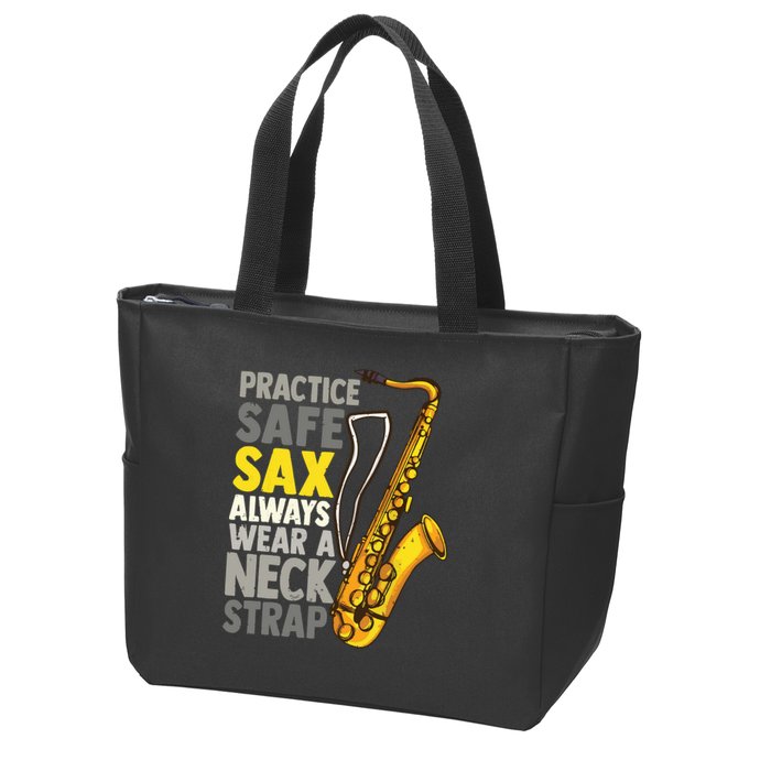Practice Safe Sax Funny Saxophone Player Jazz Musician Gift Zip Tote Bag