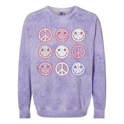 Peace Sign Smile Face, Fourth Of July Graphic, Plus Size Shirt For Men Women Boy Colorblast Crewneck Sweatshirt