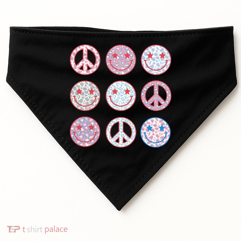 Peace Sign Smile Face, Fourth Of July Graphic, Plus Size Shirt For Men Women Boy USA-Made Doggie Bandana