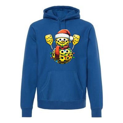 Pickleball Snowman Santa Hat Lights Christmas Pickleball  Premium Hoodie