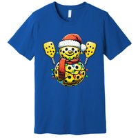 Pickleball Snowman Santa Hat Lights Christmas Pickleball  Premium T-Shirt