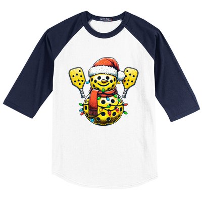 Pickleball Snowman Santa Hat Lights Christmas Pickleball  Baseball Sleeve Shirt