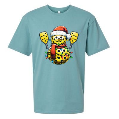 Pickleball Snowman Santa Hat Lights Christmas Pickleball  Sueded Cloud Jersey T-Shirt