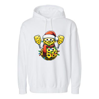 Pickleball Snowman Santa Hat Lights Christmas Pickleball  Garment-Dyed Fleece Hoodie