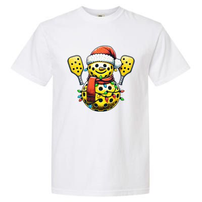 Pickleball Snowman Santa Hat Lights Christmas Pickleball  Garment-Dyed Heavyweight T-Shirt