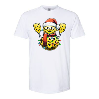 Pickleball Snowman Santa Hat Lights Christmas Pickleball  Softstyle CVC T-Shirt