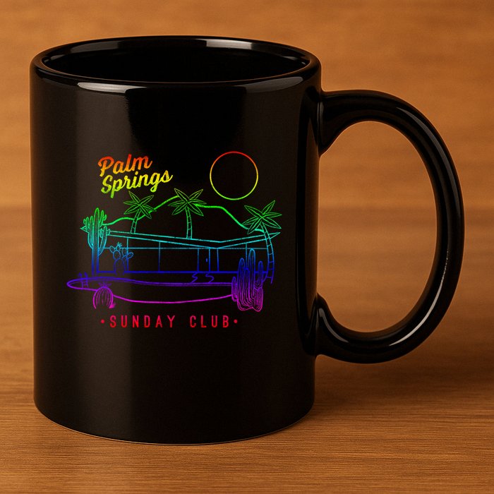 Palm Springs Sunday Club Simple Line Drawing Meaningful Gift 11oz C Handle Ceramic Mug