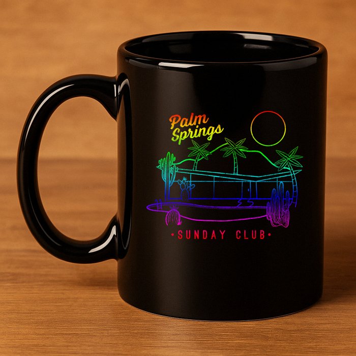 Palm Springs Sunday Club Simple Line Drawing Meaningful Gift 11oz C Handle Ceramic Mug