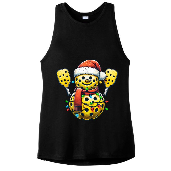 Pickleball Snowman Santa Hat Lights Christmas Pickleball Ladies PosiCharge Tri-Blend Wicking Tank