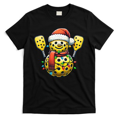 Pickleball Snowman Santa Hat Lights Christmas Pickleball T-Shirt