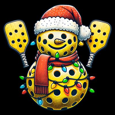 Pickleball Snowman Santa Hat Lights Christmas Pickleball T-Shirt