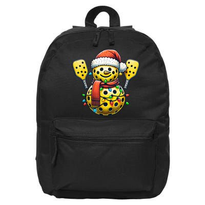 Pickleball Snowman Santa Hat Lights Christmas Pickleball 16 in Basic Backpack