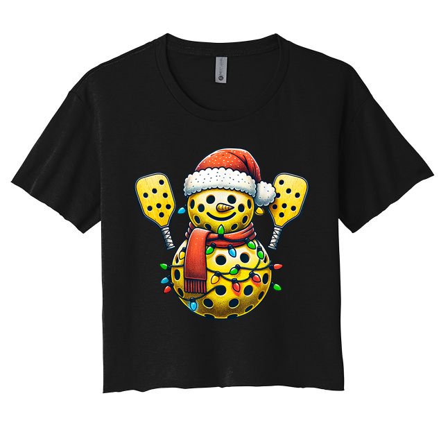 Pickleball Snowman Santa Hat Lights Christmas Pickleball Crop Top