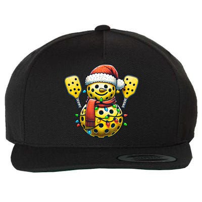 Pickleball Snowman Santa Hat Lights Christmas Pickleball Wool Snapback Cap