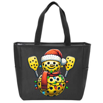 Pickleball Snowman Santa Hat Lights Christmas Pickleball Zip Tote Bag