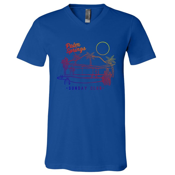 Palm Springs Sunday Club Simple Line Drawing Gift V-Neck T-Shirt