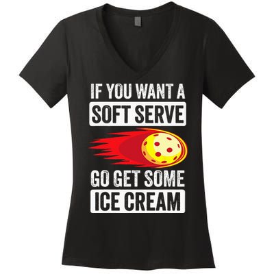 Pickleball Soft Serve Ice Cream Funny Pickleball Women's V-Neck T-Shirt