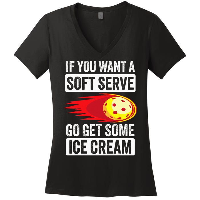 Pickleball Soft Serve Ice Cream Funny Pickleball Women's V-Neck T-Shirt