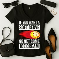 Pickleball Soft Serve Ice Cream Funny Pickleball Women's V-Neck T-Shirt