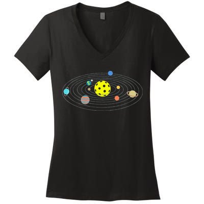 Pickleball Solar System Women's V-Neck T-Shirt