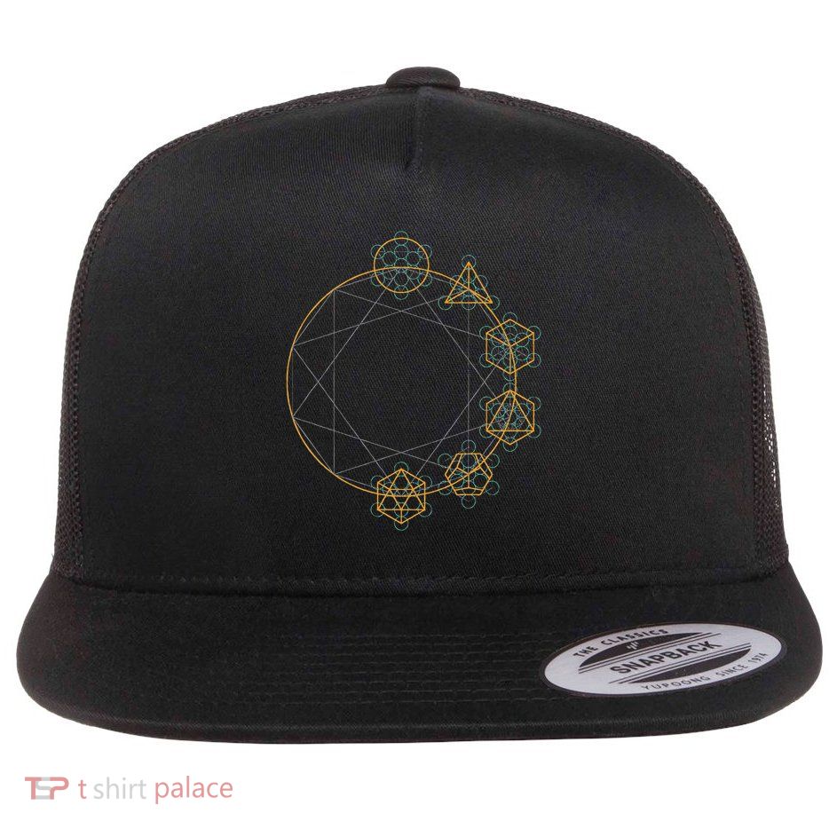 Platonic Solids Sacred Geometry Festival Flat Bill Trucker Hat