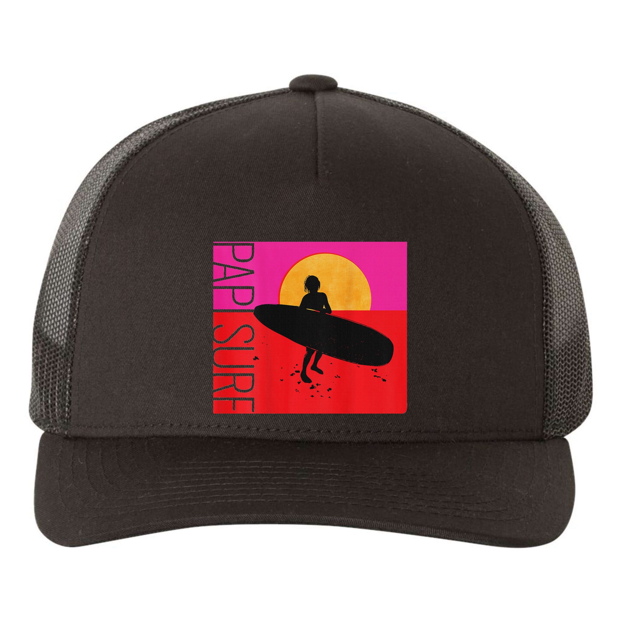 Papi Surf Sunset Surfboard Yupoong Adult 5-Panel Trucker Hat