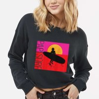 Papi Surf Sunset Surfboard Cropped Pullover Crew