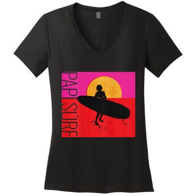 Papi Surf Sunset Surfboard Women's V-Neck T-Shirt