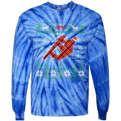 Plaid Snowboarder Santa Hat Snowboarding Dad Ugly Christmas Gift Tie-Dye Long Sleeve Shirt