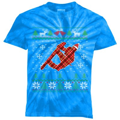 Plaid Snowboarder Santa Hat Snowboarding Dad Ugly Christmas Gift Kids Tie-Dye T-Shirt