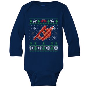 Plaid Snowboarder Santa Hat Snowboarding Dad Ugly Christmas Gift Baby Long Sleeve Bodysuit