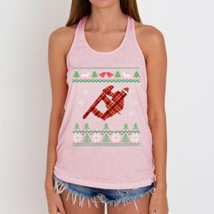 Plaid Snowboarder Santa Hat Snowboarding Dad Ugly Christmas Gift Women's Knotted Racerback Tank