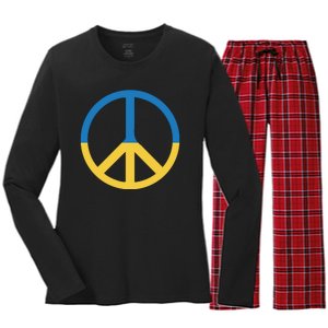 Peace Sign Stand With Ukraine Supporting Ukrainians Women's Long Sleeve Flannel Pajama Set 