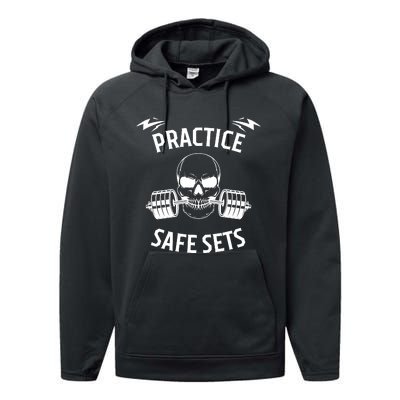 Practice Safe Sets Gym Workout Meme Fitness Lifting Joke Performance Fleece Hoodie