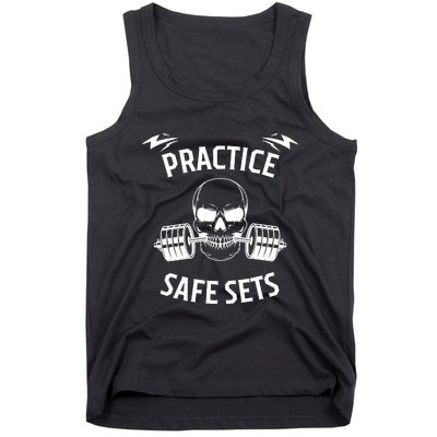 Practice Safe Sets Gym Workout Meme Fitness Lifting Joke Tank Top