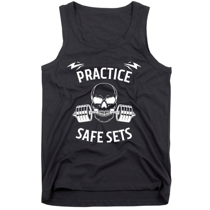 Practice Safe Sets Gym Workout Meme Fitness Lifting Joke Tank Top