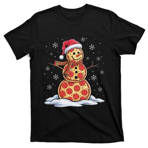 Pizza Snowman Santa Hat Christmas Pizza Party Funny T-Shirt