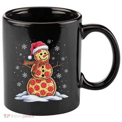 Pizza Snowman Santa Hat Christmas Pizza Party Funny 11oz C Handle Ceramic Mug