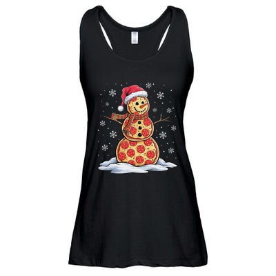 Pizza Snowman Santa Hat Christmas Pizza Party Funny Ladies Essential Flowy Tank