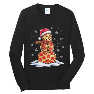 Pizza Snowman Santa Hat Christmas Pizza Party Funny Tall Long Sleeve T-Shirt