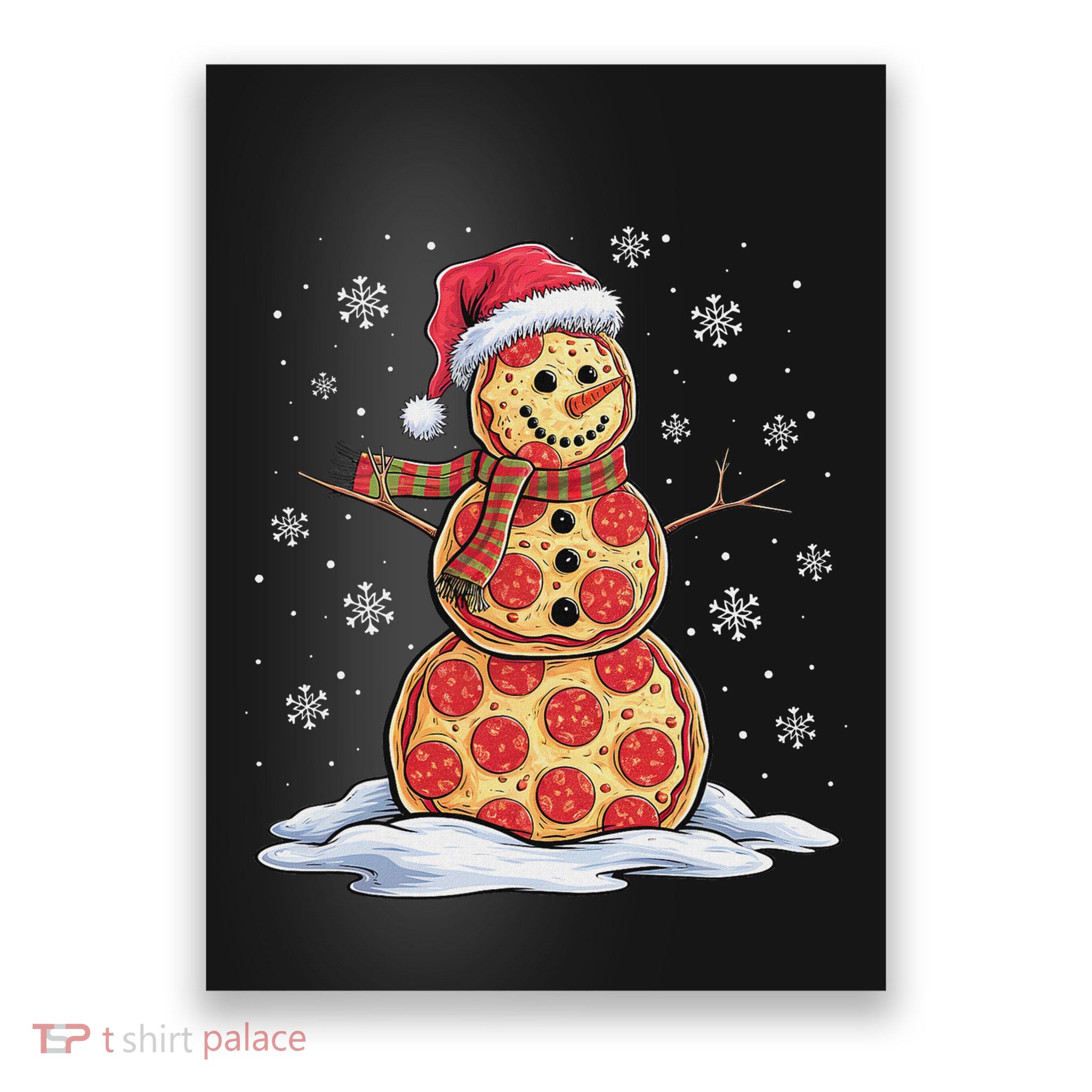 Pizza Snowman Santa Hat Christmas Pizza Party Funny Poster