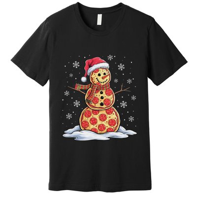 Pizza Snowman Santa Hat Christmas Pizza Party Funny Premium T-Shirt