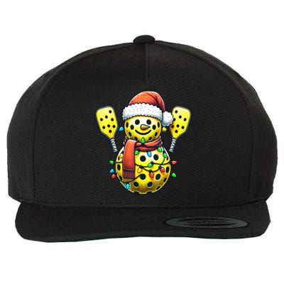 Pickleball Snowman Santa Hat Lights Christmas Pickleball Gift For Xmas Wool Snapback Cap