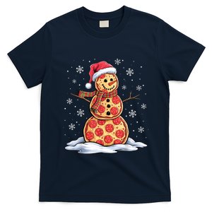 Pizza Snowman Santa Hat Christmas Pizza Party Funny T-Shirt