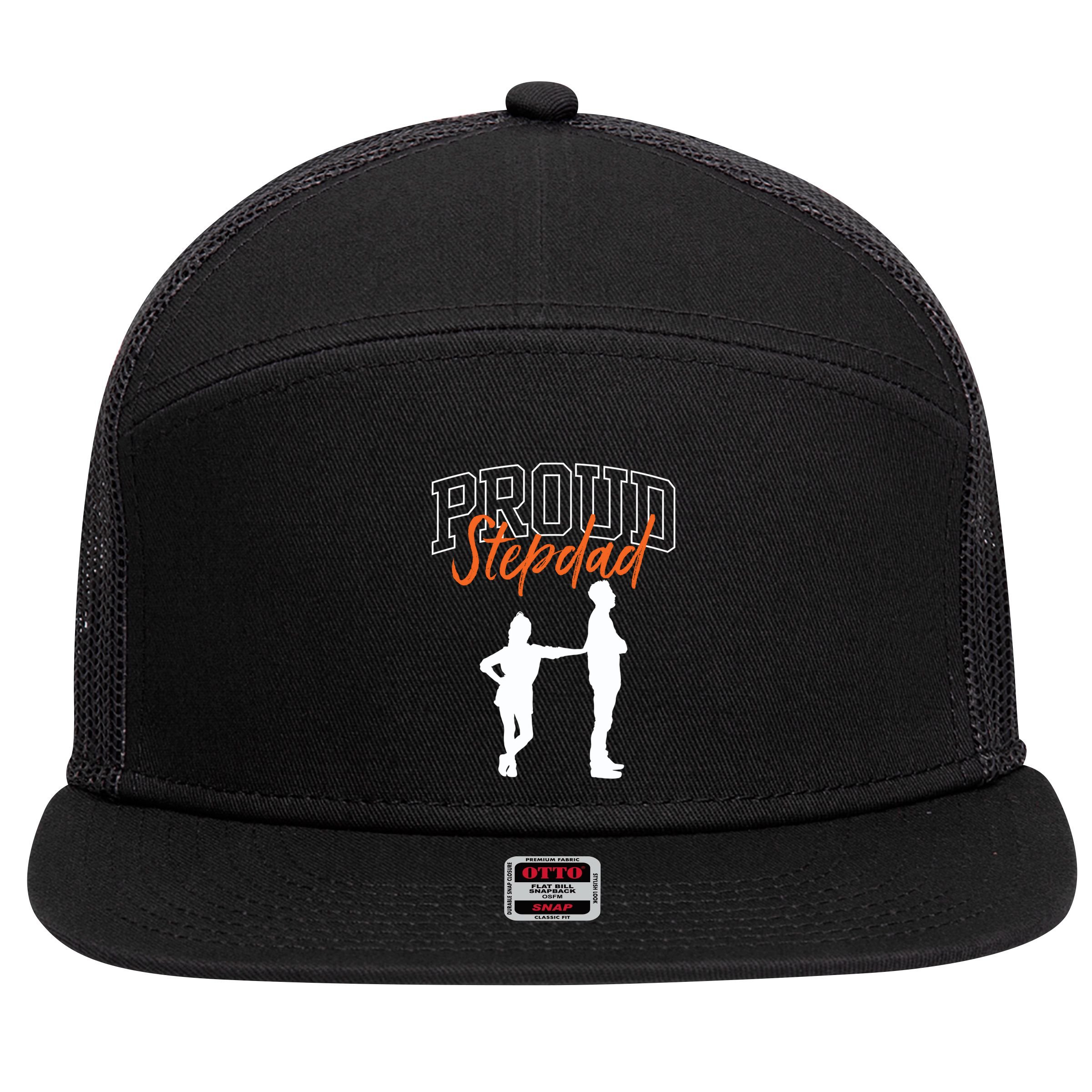 Proud Stepdad Stepfather Fathers Day Step Dad Sayings Father Gift 7 Panel Mesh Trucker Snapback Hat