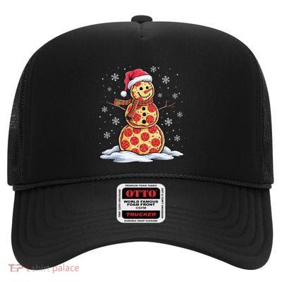 Pizza Snowman Santa Hat Christmas Pizza Party Funny Gift High Crown Mesh Back Trucker Hat